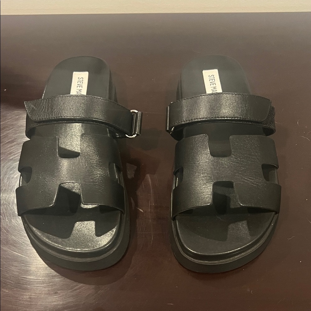 Steve Madden Mayven Black Leather Slide sandals size 8